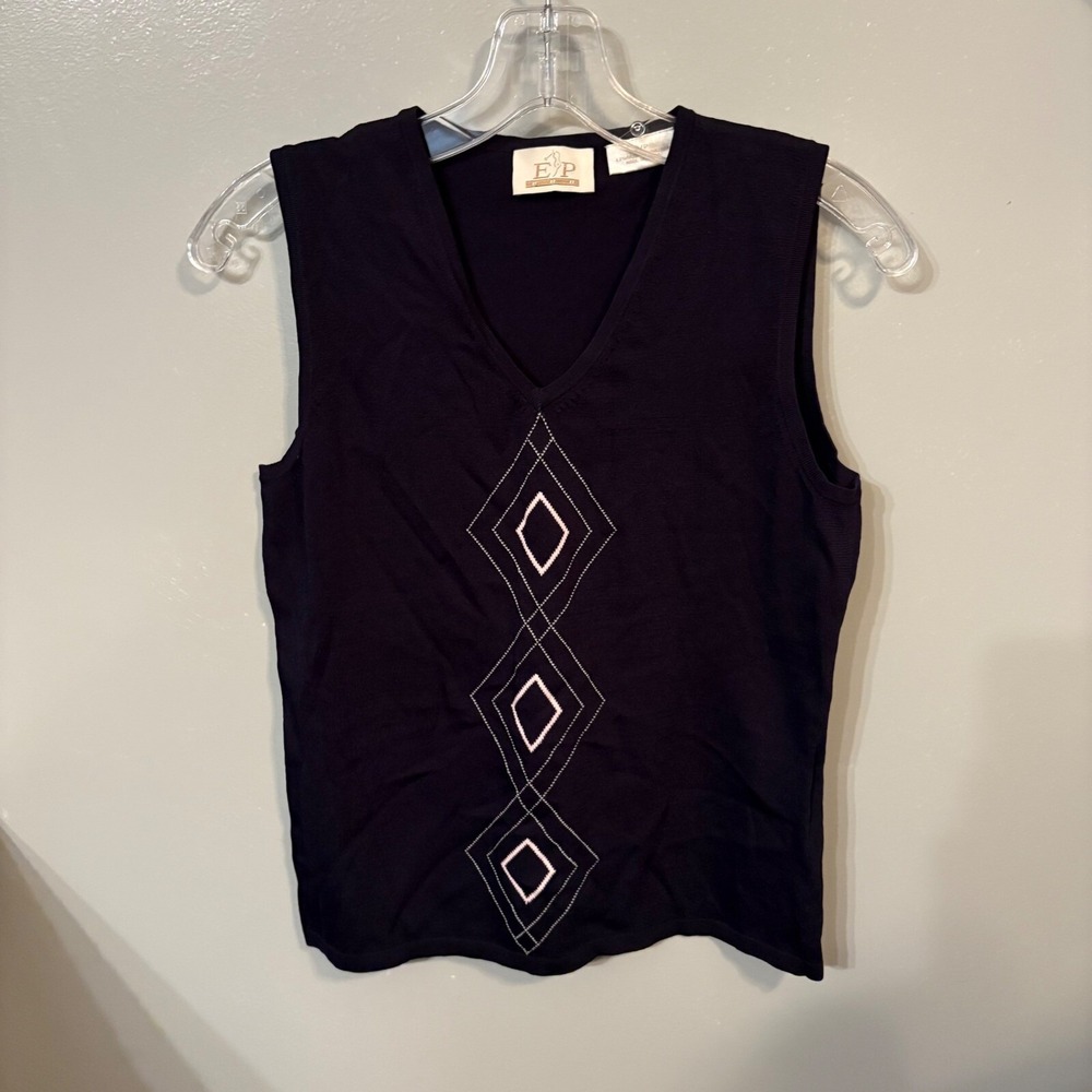 EP Pro Dark Navy Blue V-neck Sleeveless Knit Sweater Vest (Women's Small) - Picture 1 of 5